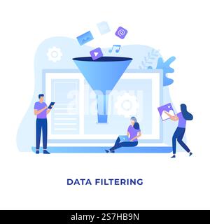 Data filtering illustration concept. Illustration for websites, landing pages, mobile applications, posters and banners Stock Vector