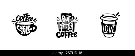 Set of coffee quotes graphics, logos, labels and badges. Stock Vector