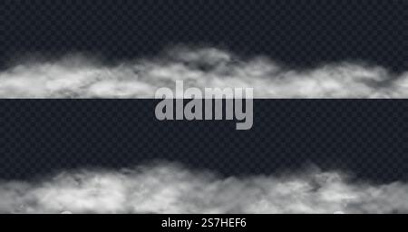 Fog or smoke seamless borders, isolated on transparent background. Realistic white band of clouds. Vector illustration.. Fog or smoke seamless border Stock Vector