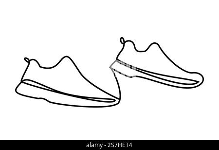 Continuous one line drawing of sneakers Sports shoes in a minimalist style Stock Vector