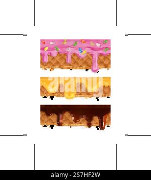 Waffles chocolate, honey, glaze, vector seamless horizontal patterns Stock Vector