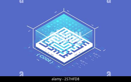Data visualization concept. Big data flow processing concept, cloud database, isometric vector illustration. Stock Vector