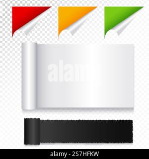Vector realistic rectangle paper notes with curled corners Stock Vector
