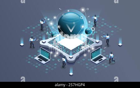 Technology isometric infographic design for quantum computer, artificial intelligence, Concept of big data. Digital information technologies. Stock Vector