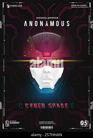 Robot or human Head enhancement. Machine learning and cyber mind domination concept. AI with Digital Face is learning processing big data, analysis information. Stock Vector