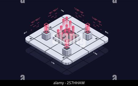 Technology isometric infographic design for quantum computer, artificial intelligence, Concept of big data. Digital information technologies. Stock Vector