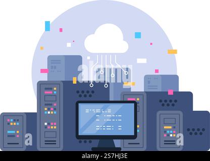 Data center. Hosting, cloud storage, server storage. Big data. Stock Vector