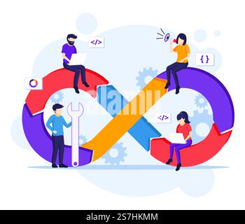 Programmers at work concept, software development with characters flat vector illustration Stock Vector