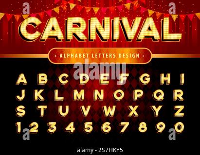 Vintage Circus Alphabet Letters and numbers, Carnival circus funfair letters, Retro Alphabet with shadow font, Bold shadow Letters set for Festival, Classical Party, Promotion, Fun Fair Stock Vector