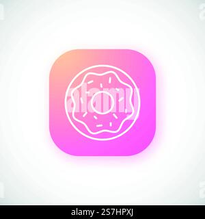 Pink glowing button with thin Donut icon isolated on white background. Vector template for ui, ux and website design. Stock Vector