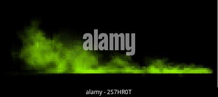 Green smoke transparent on black background. Bad smells most toxic smog. Stock vector illustration. Green smoke transparent on black background. Bad smells most toxic smog Stock Vector
