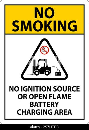 No Smoking Sign No Ignition Source Or Open Flame, Battery Charging Area Stock Vector