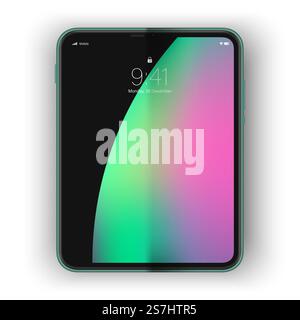 Trendy flexible phone, future device concept. Foldable gadget with colorful curved screen. Vector Stock Vector