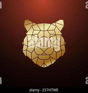 Gold Polygonal Tiger head. Geometric Tiger Portrait. Vector template for tattoo, clothes, t-shirt, poster etc. Mascot wild cat. Stock Vector