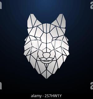 Silver Polygonal Wolf head. Geometric Wolf Portrait. Vector template for tattoo, clothes, t-shirt, poster etc. Mascot werewolf. Stock Vector