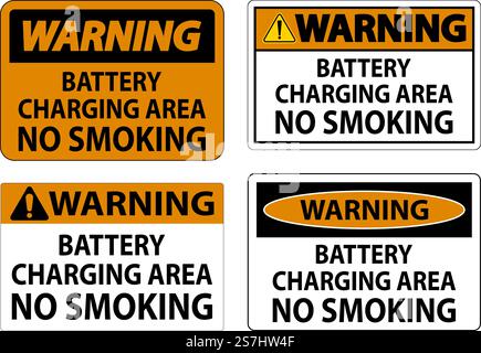Warning Sign Battery Charging Area, No Smoking Stock Vector
