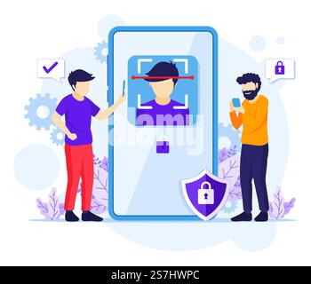 Face recognition technology system concept. Biometric scanner identification vector illustration Stock Vector
