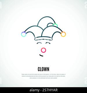 Funny clown thin line icon isolated on white background. Jester toy. Vector illustration. Stock Vector