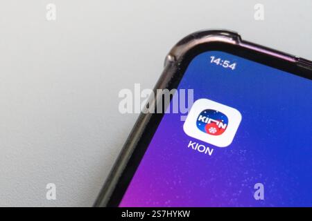 Moscow, Russia - January 19, 2025:Kion app icon on smartphone screen displaying vibrant interface Stock Photo