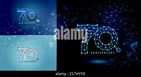 Set of 70th Anniversary logotype design, Seventy years Celebrating Anniversary Logo for celebration event. Technology Network Connecting Dot Polygon Geometric, Abstract Connect Dots Tech Number logo Stock Vector