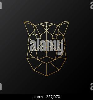 Vector polygonal Jaguar illustration. Golden Jaguar head in geometric style on dark background. Stock Vector