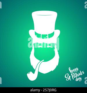 Portrait of silhouette Leprechaun with smoking pipe. Happy St. Patrick&rsquo;s Day. Vector illustration. Stock Vector