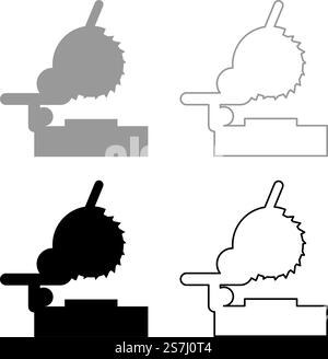 Miter saw bench steel cut off machine carpentry workshop concept set icon grey black color vector illustration image simple solid fill outline contour line thin flat style. Miter saw bench steel cut off machine carpentry workshop concept set icon grey black color vector illustration image solid fill outline contour line thin flat style Stock Vector