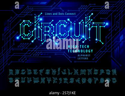 Vector of Circuit Alphabet Letters and numbers, Network Connecting dot polygon Letter, Dot Connect Line Circuit Board, Science network pattern,  Futuristic Letters set for sci-fi, Technology, digital. Stock Vector
