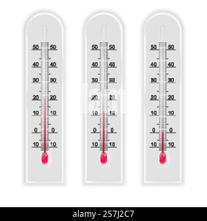 Set of 3d realistic illustration Temperature measurement isolated thermometer. Weather forecast meteorology, climate, Vector EPS 10 format. Set of 3d realistic illustration Temperature measurement isolated thermometer. Weather forecast meteorology, climate Stock Vector