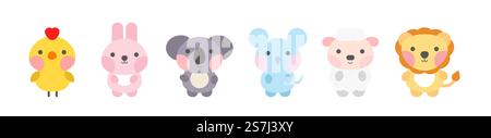 Cute animal collection childish style Stock Vector