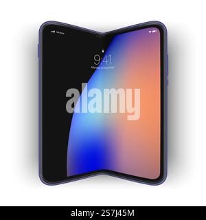 Trendy flexible phone, future device concept. Foldable gadget with colorful curved screen. Vector Stock Vector