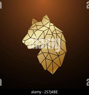 Golden tiger head in geometric style. Wild cat Polygonal portrait on dark brown background. Stock vector illustration. Stock Vector