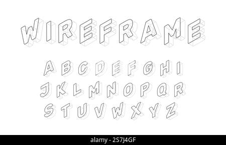Wireframe isometric alphabet. 3d font design Stock Vector