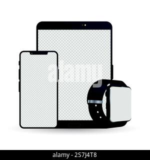 bundle of three mockup electronic devices icons vector illustration design. bundle of three mockup electronic devices icons Stock Vector