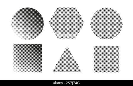 Vector set of halftone and dotted shapes. Stock Vector