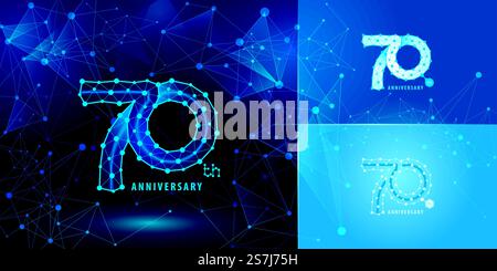 Set of 70th Anniversary logotype design, Seventy years Celebrating Anniversary Logo for celebration event. Network Connecting Dot Polygon Geometric, Abstract Connected Dots Tech Number, infinity logo Stock Vector