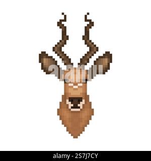 Antelope head in pixel art style. Stock Vector