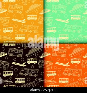 Retro seamless patterns with outline transport. Vintage. backgrounds.. Vector set of seamless patterns with transport. Stock Vector
