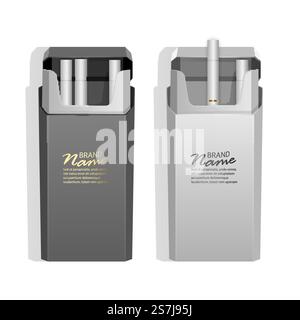 Realistic packs with light cigarettes, packs of white and black colors. Addiction is Dangerous, illustration of smoke concept on white background. Vector EPS 10. Realistic packs with light cigarettes, packs of white and black colors. Addiction is Dangerous, illustration of smoke concept on white background. Stock Vector