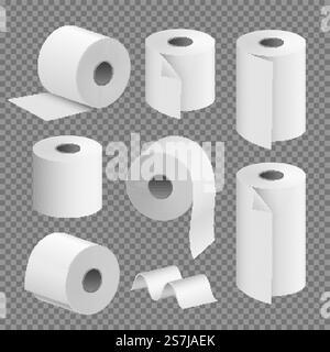 Toilet paper roll tissue. Toilet towel icon isolated realistic illustration. Kitchen wc whute tape paper.. Toilet paper roll tissue. Toilet towel icon isolated realistic illustration. Kitchen wc whute tape paper Stock Vector