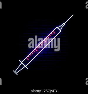 Medical Syringes Neon sign. Health care concept design.Bright light signboard. Stock vector illustration. Stock Vector