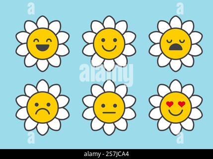 Daisy flower with funny smiling faces Stock Vector