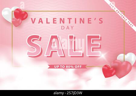 happy valentine&rsquo;s day banners sale promotion and discount, realistic style with editable text effect. Premium Vector Stock Vector