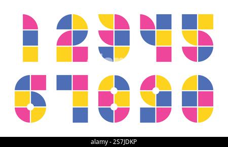 Geometric numbers set. Digital style Stock Vector