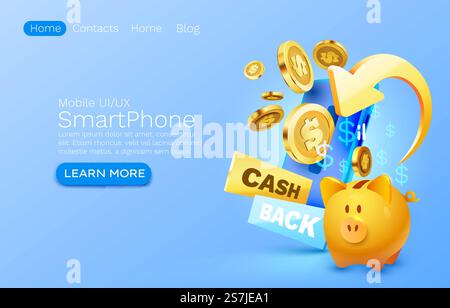 Mobile cash back service, financial payment Smartphone mobile screen, technology mobile display light. Vector illustration. Mobile cash back service, financial payment Smartphone mobile screen, technology mobile display light. Vector Stock Vector