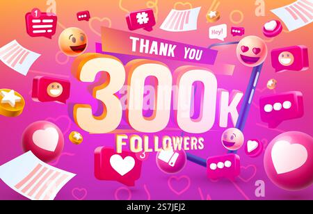 Thank you followers peoples, 300k online social group, happy banner celebrate, Vector illustration. Thank you followers peoples, 300k online social group, happy banner celebrate, Vector Stock Vector