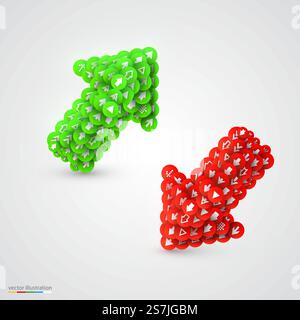 Upload download arrow made of a plurality of arrows. Vector illustration. Upload download conceptual arrow Stock Vector
