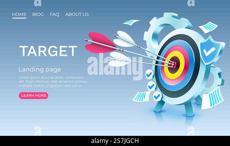 Target gear landing page, banner business 3d icon. Vector illustration. Target gear landing page, banner business 3d icon. Vector Stock Vector