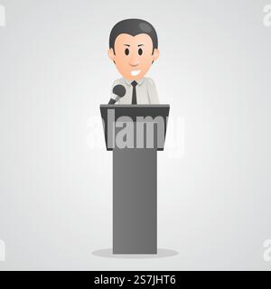 Person speaks into microphone podium . Vector illustration. Person speaks into microphone podium Stock Vector