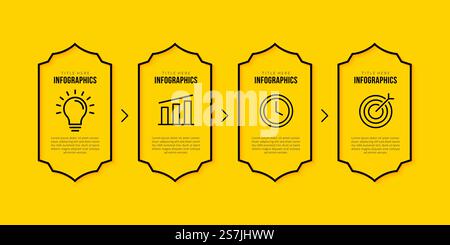 Infographic template design with 4 options, Business data visualization concept, Thin line icons style on yellow background Stock Vector